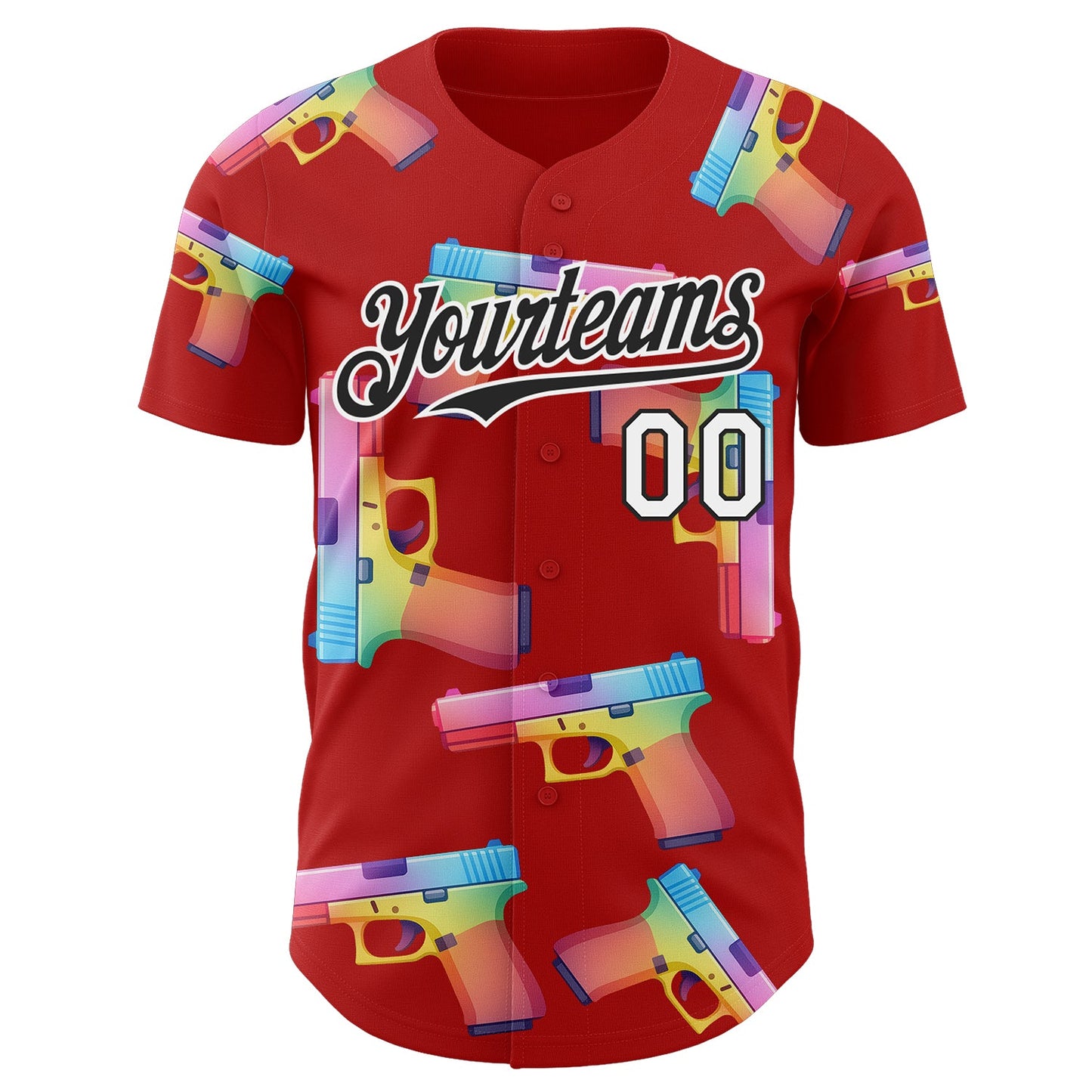 Custom Red Black-White Colorful Firepower 3D Pattern Design Authentic Baseball Jersey view 2