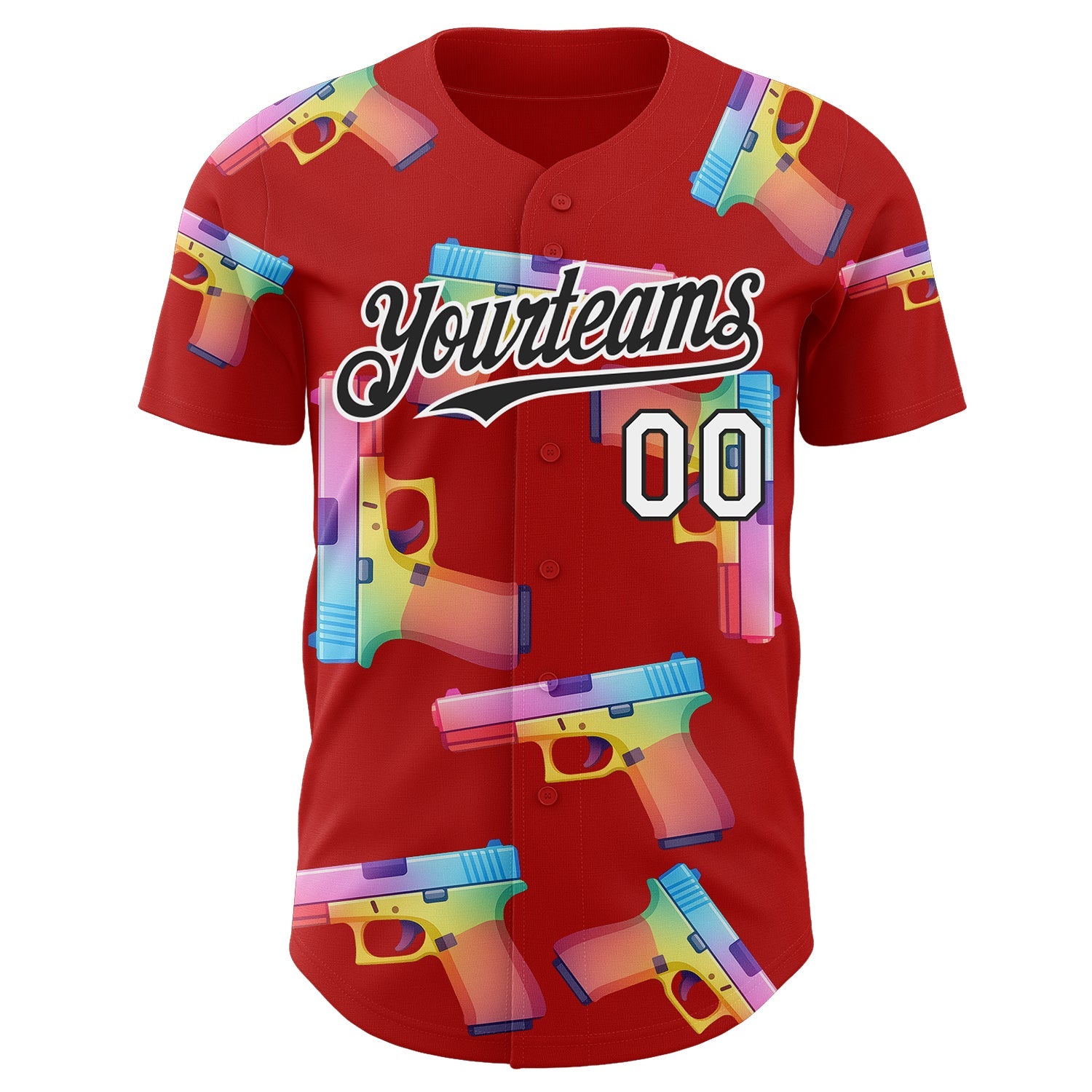 Custom Red Black-White Colorful Firepower 3D Pattern Design Authentic Baseball Jersey view 2