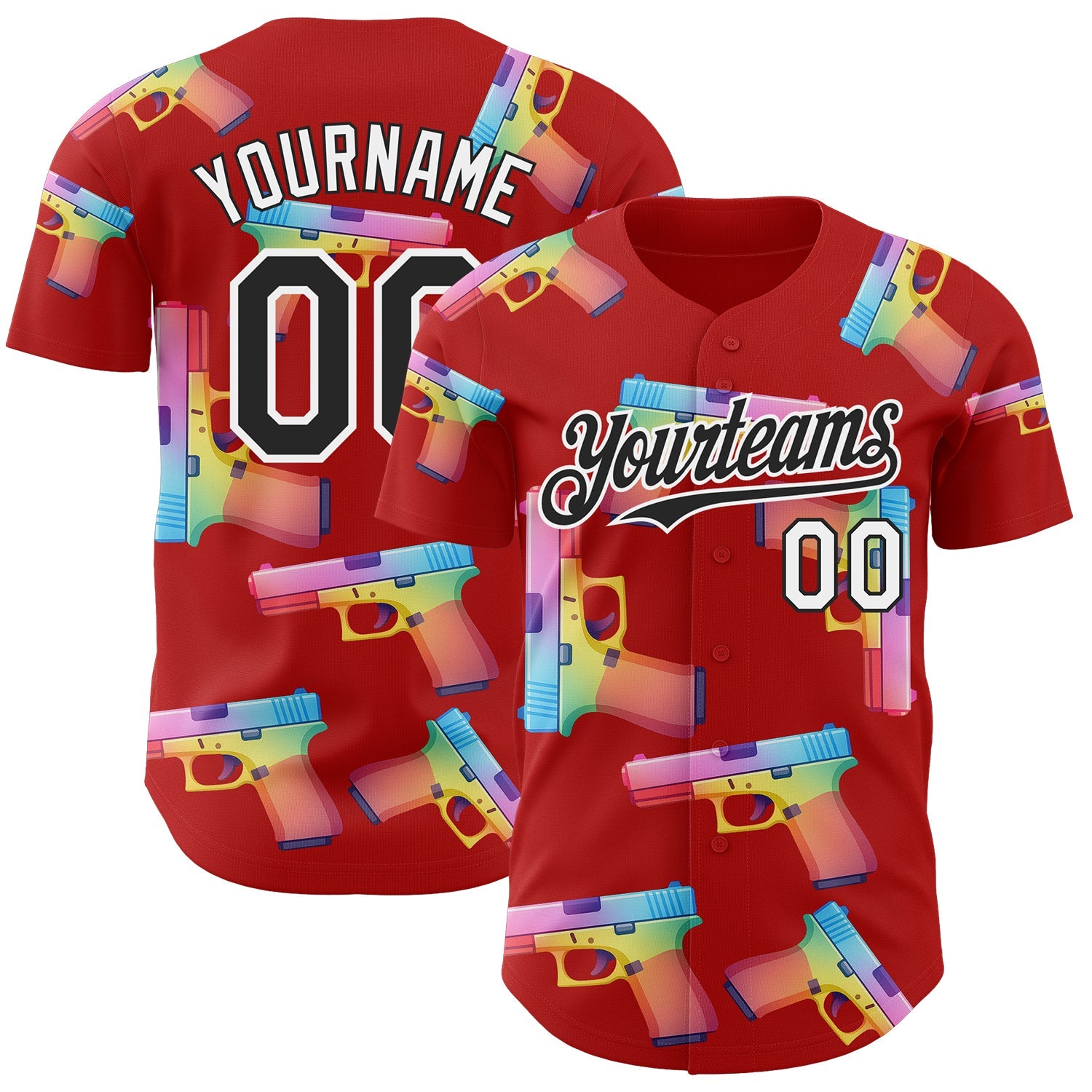 Custom Red Black-White Colorful Firepower 3D Pattern Design Authentic Baseball Jersey - Main View