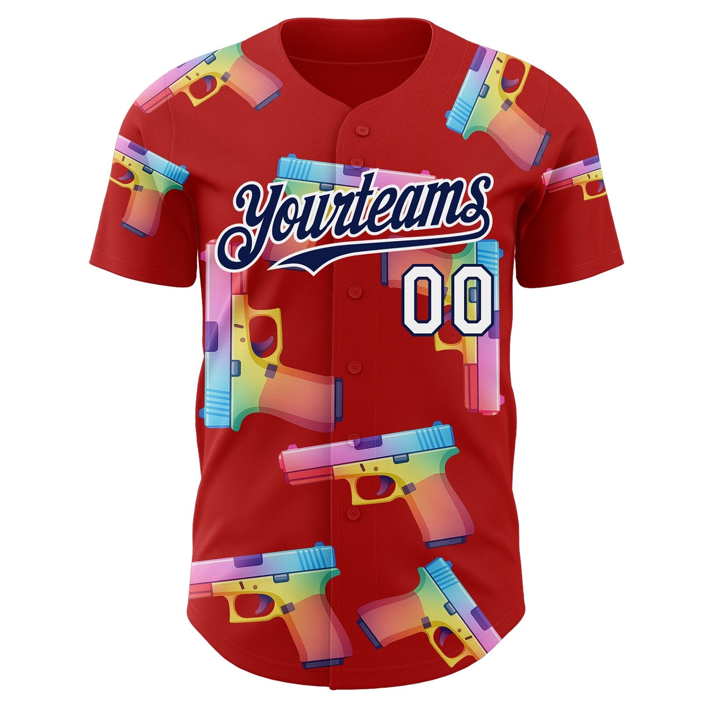 Custom Red Navy-White Colorful Firepower 3D Pattern Design Authentic Baseball Jersey view 2