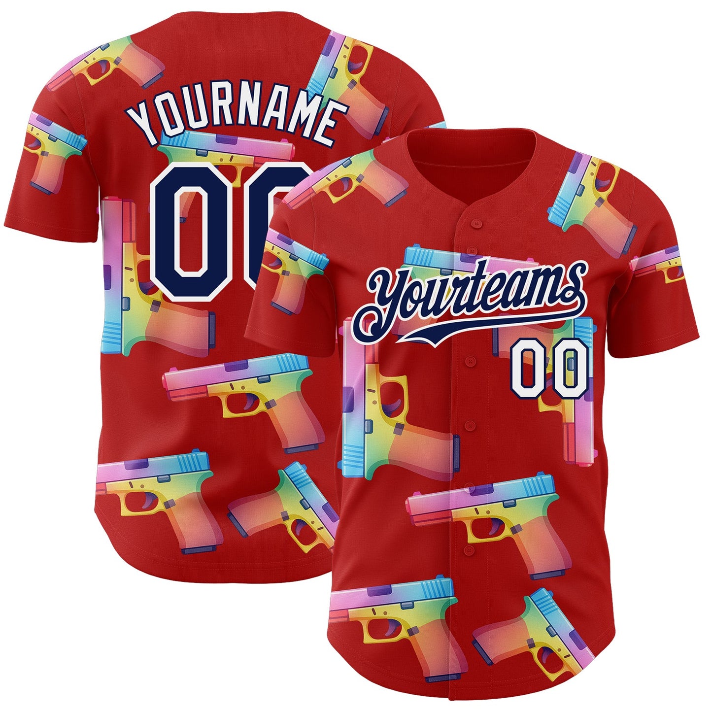 Custom Red Navy-White Colorful Firepower 3D Pattern Design Authentic Baseball Jersey - Main View