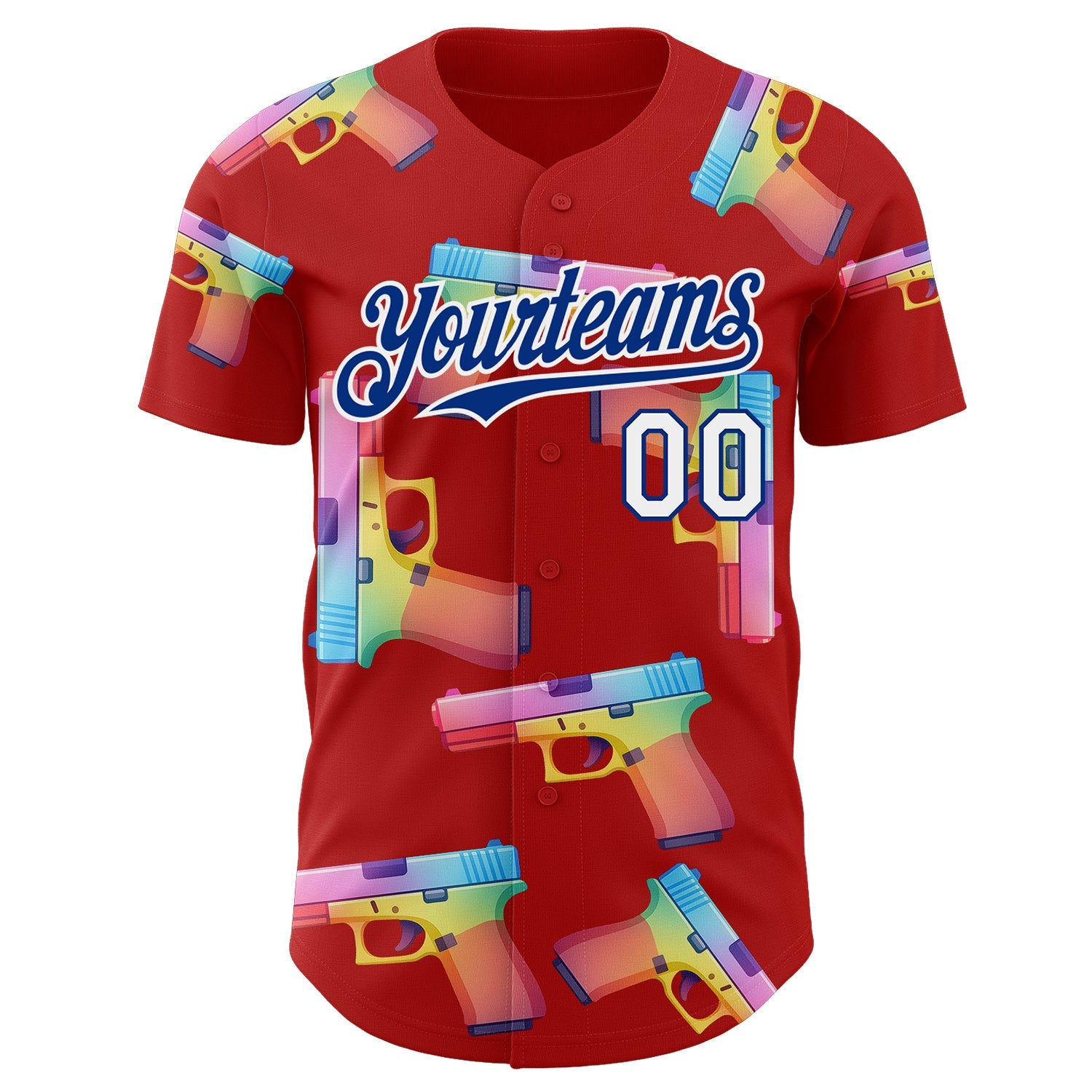 Custom Red Royal-White Colorful Firepower 3D Pattern Design Authentic Baseball Jersey view 2