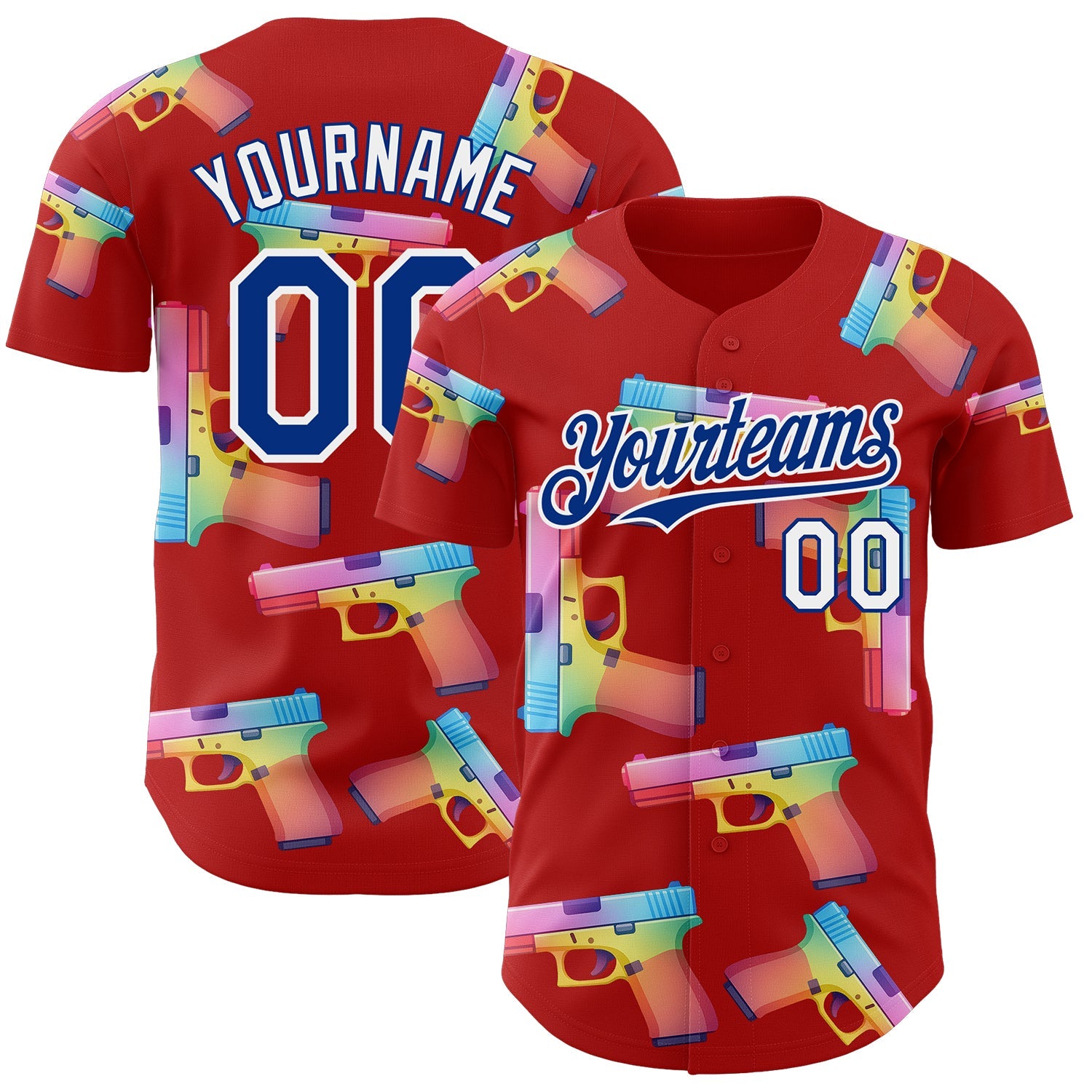 Custom Red Royal-White Colorful Firepower 3D Pattern Design Authentic Baseball Jersey - Main View