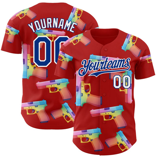 Custom Red Royal-White Colorful Firepower 3D Pattern Design Authentic Baseball Jersey - Main View