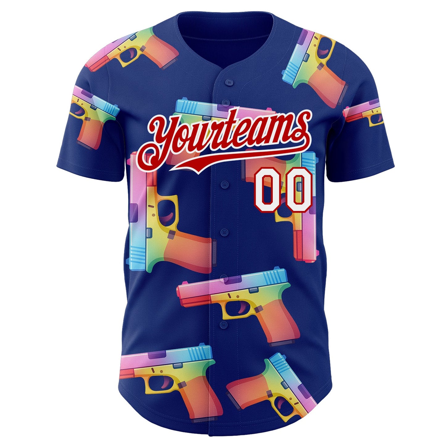 Custom Royal Red-White Colorful Firepower 3D Pattern Design Authentic Baseball Jersey view 2