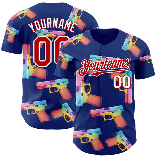 Custom Royal Red-White Colorful Firepower 3D Pattern Design Authentic Baseball Jersey - Main View
