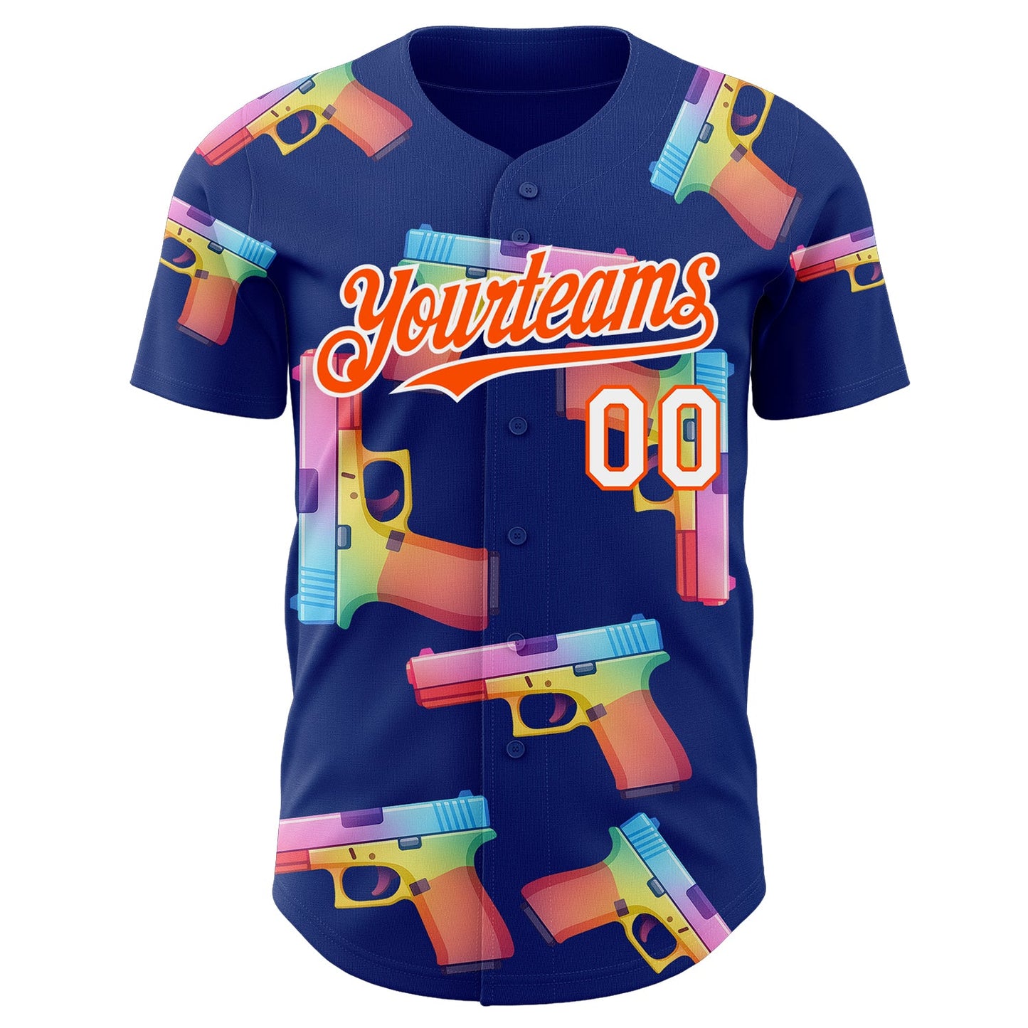 Custom Royal Orange-White Colorful Firepower 3D Pattern Design Authentic Baseball Jersey view 2