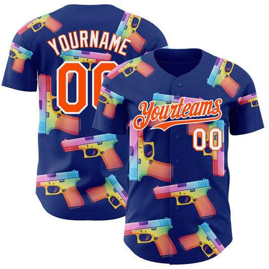 Custom Royal Orange-White Colorful Firepower 3D Pattern Design Authentic Baseball Jersey - Main View
