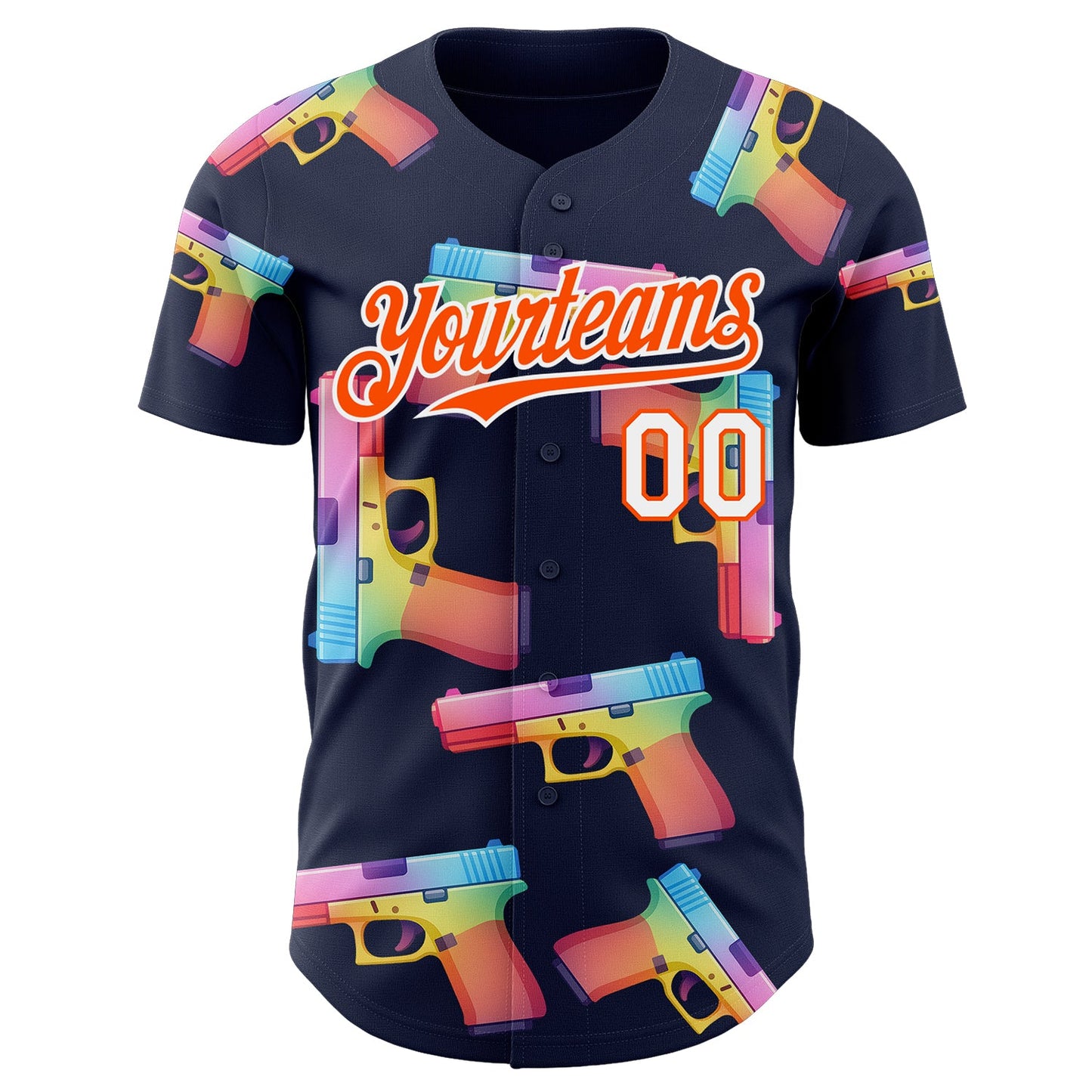 Custom Navy Orange-White Colorful Firepower 3D Pattern Design Authentic Baseball Jersey view 2