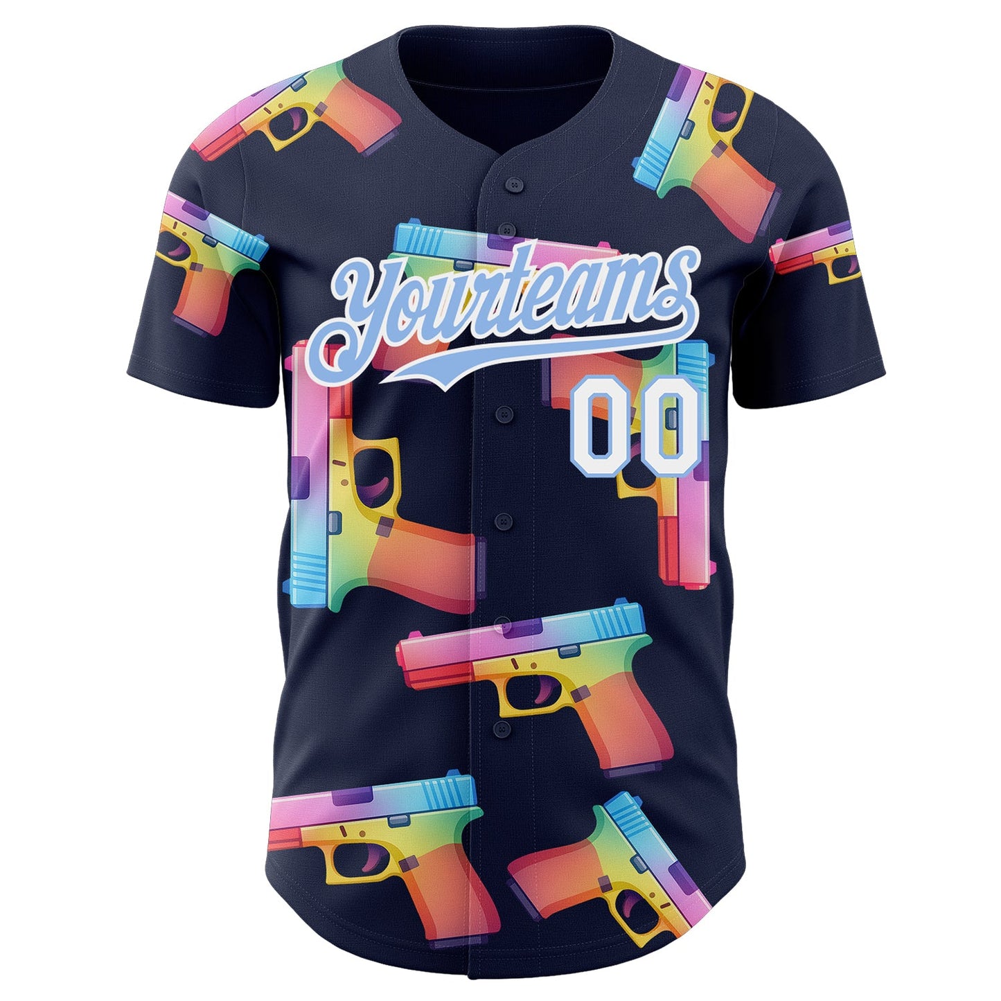 Custom Navy Light Blue-White Colorful Firepower 3D Pattern Design Authentic Baseball Jersey view 2