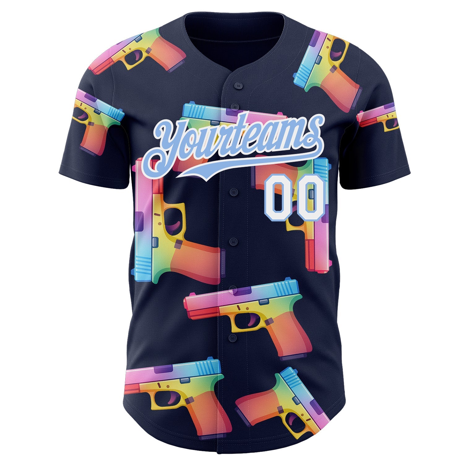 Custom Navy Light Blue-White Colorful Firepower 3D Pattern Design Authentic Baseball Jersey view 2