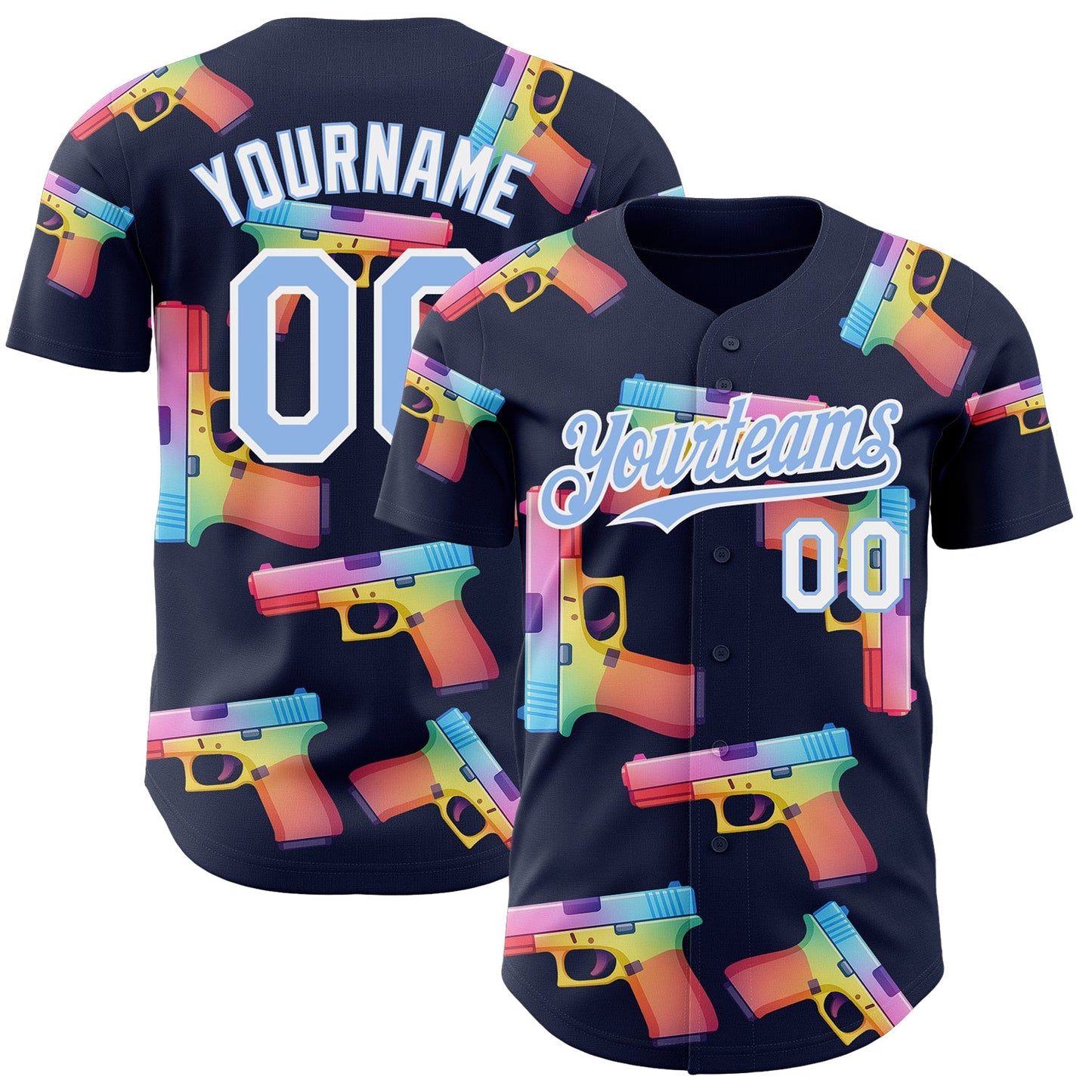 Custom Navy Light Blue-White Colorful Firepower 3D Pattern Design Authentic Baseball Jersey - Main View