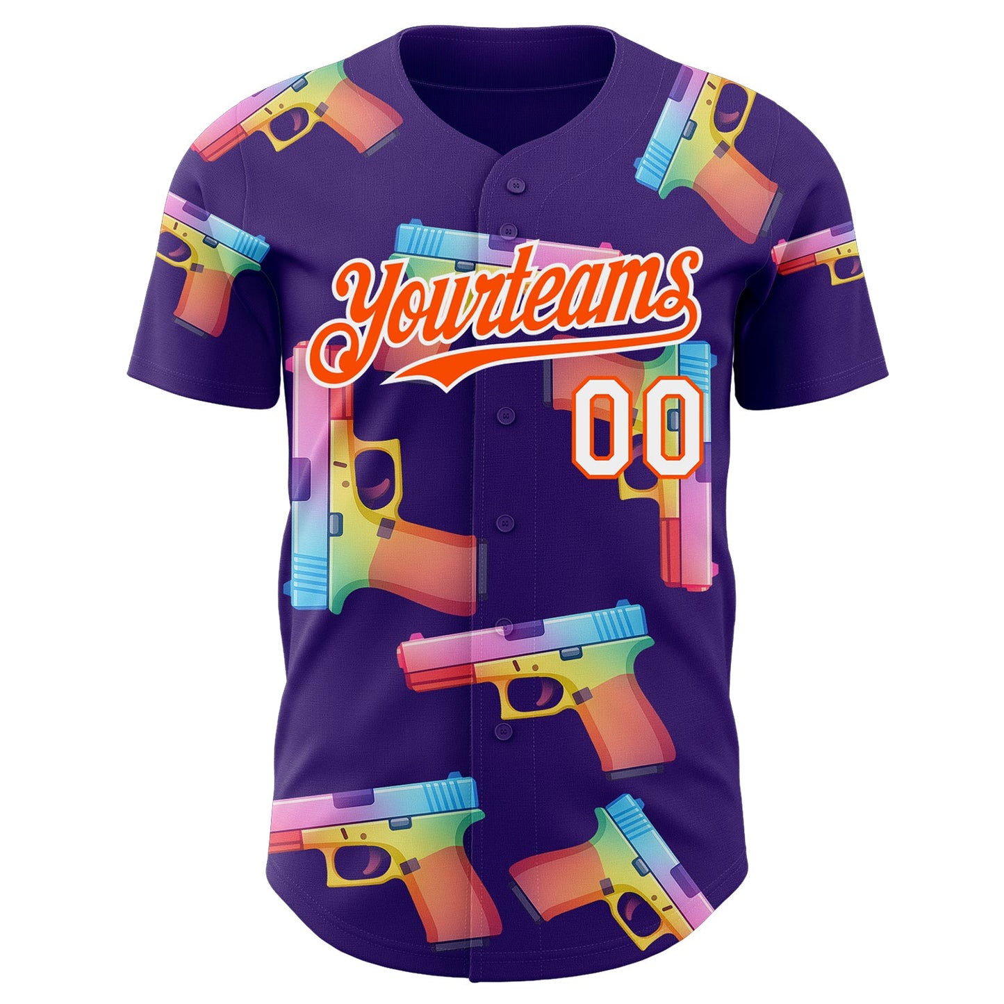 Custom Purple Orange-White Colorful Firepower 3D Pattern Design Authentic Baseball Jersey view 2