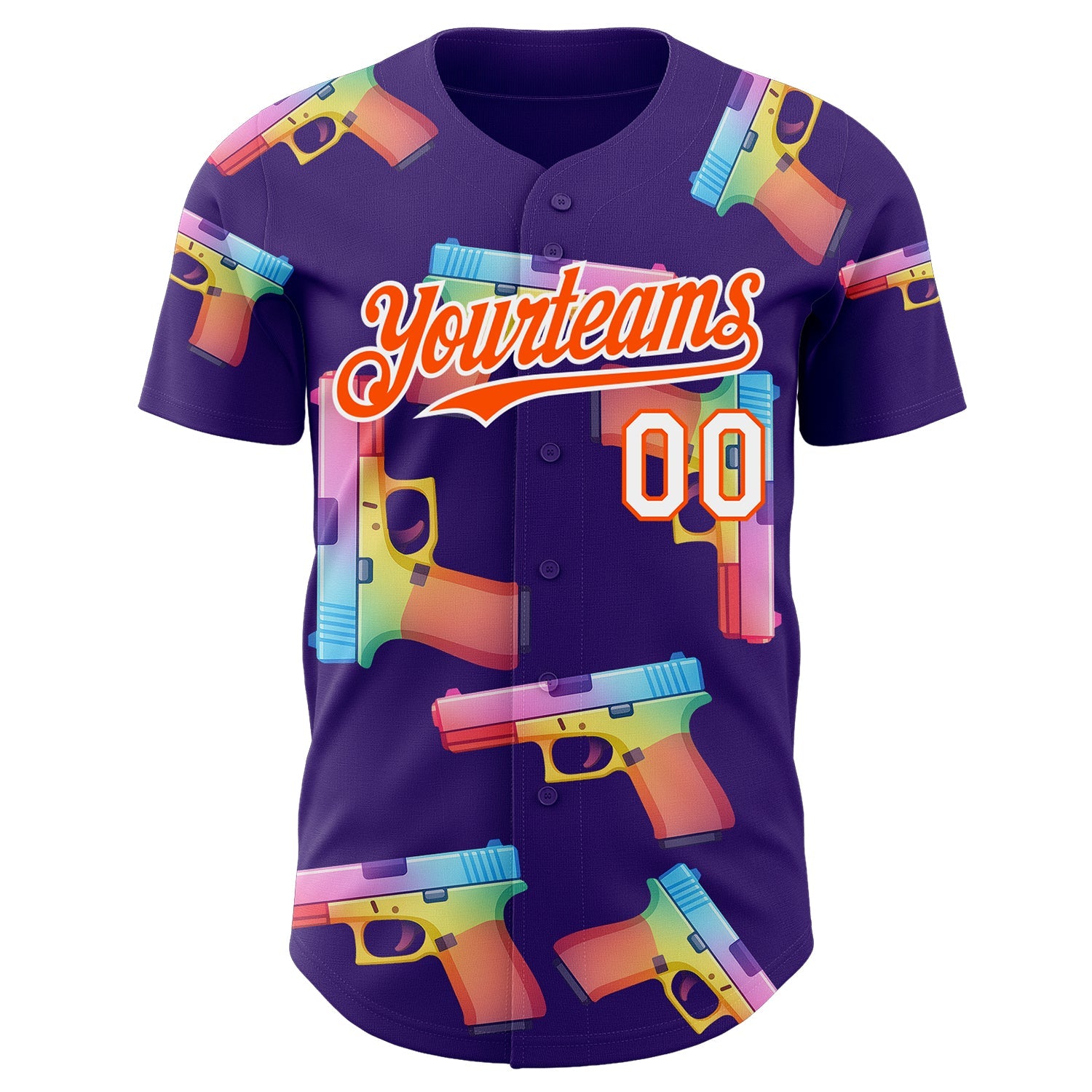 Custom Purple Orange-White Colorful Firepower 3D Pattern Design Authentic Baseball Jersey view 2