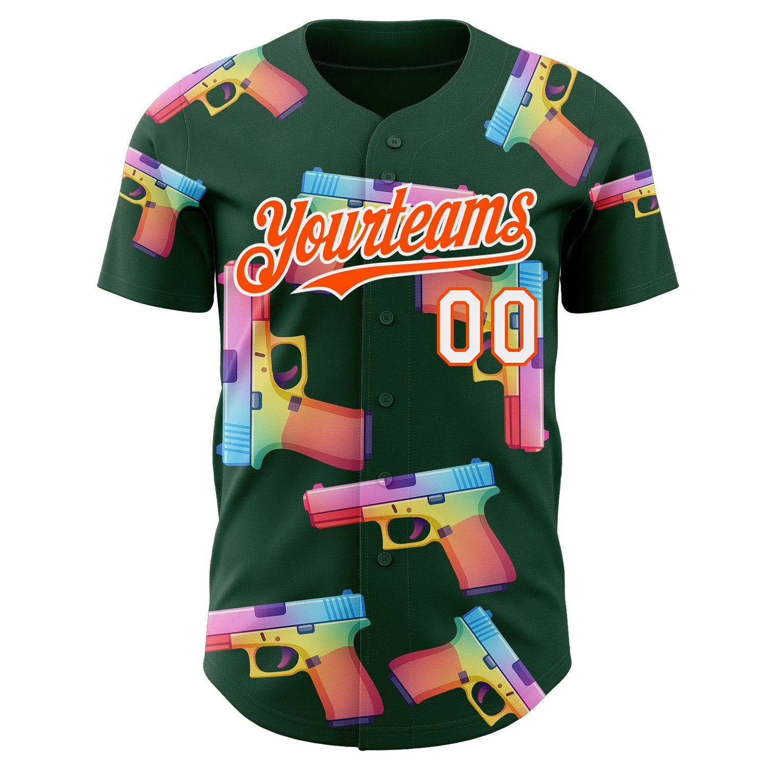 Custom Green Orange-White Colorful Firepower 3D Pattern Design Authentic Baseball Jersey view 2