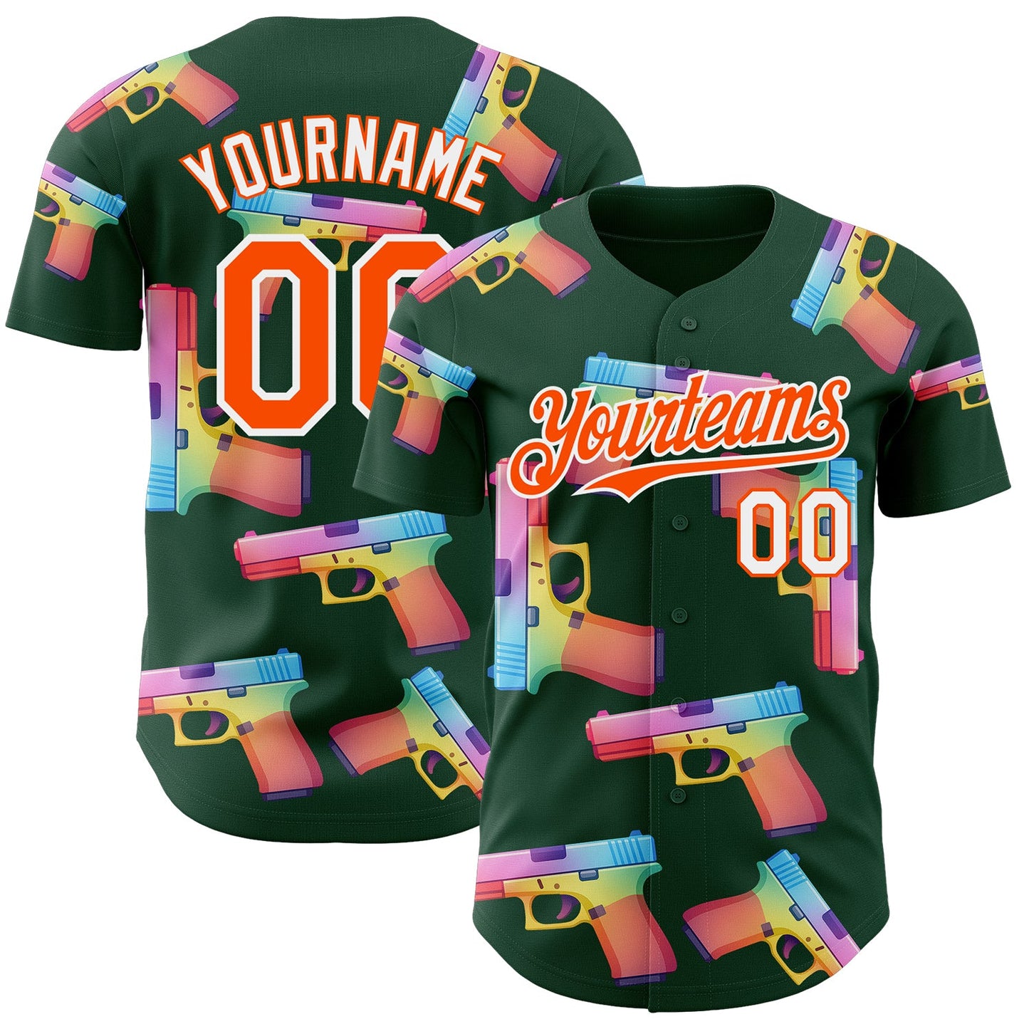 Custom Green Orange-White Colorful Firepower 3D Pattern Design Authentic Baseball Jersey - Main View