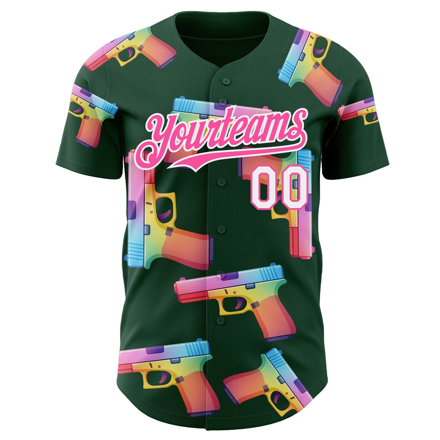 Custom Green Pink-White Colorful Firepower 3D Pattern Design Authentic Baseball Jersey view 2