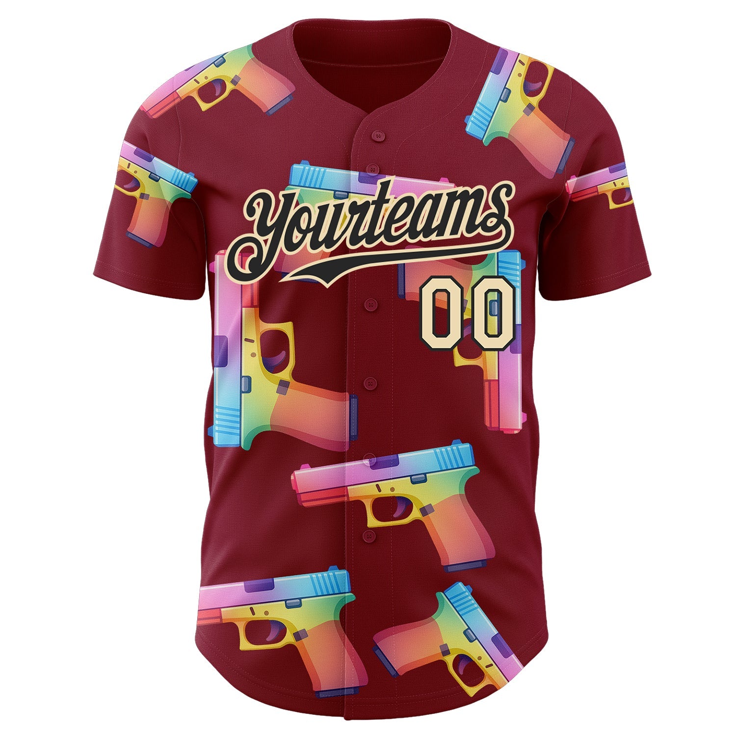 Custom Crimson Black-Cream Colorful Firepower 3D Pattern Design Authentic Baseball Jersey view 2