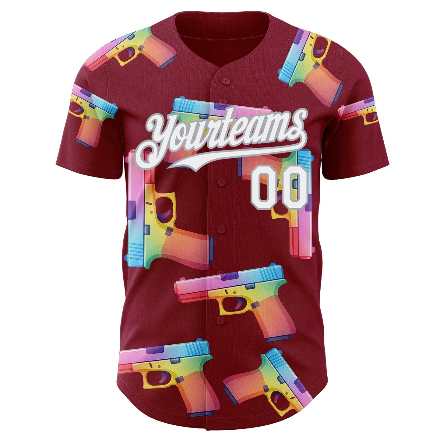 Custom Crimson White-Gray Colorful Firepower 3D Pattern Design Authentic Baseball Jersey view 2