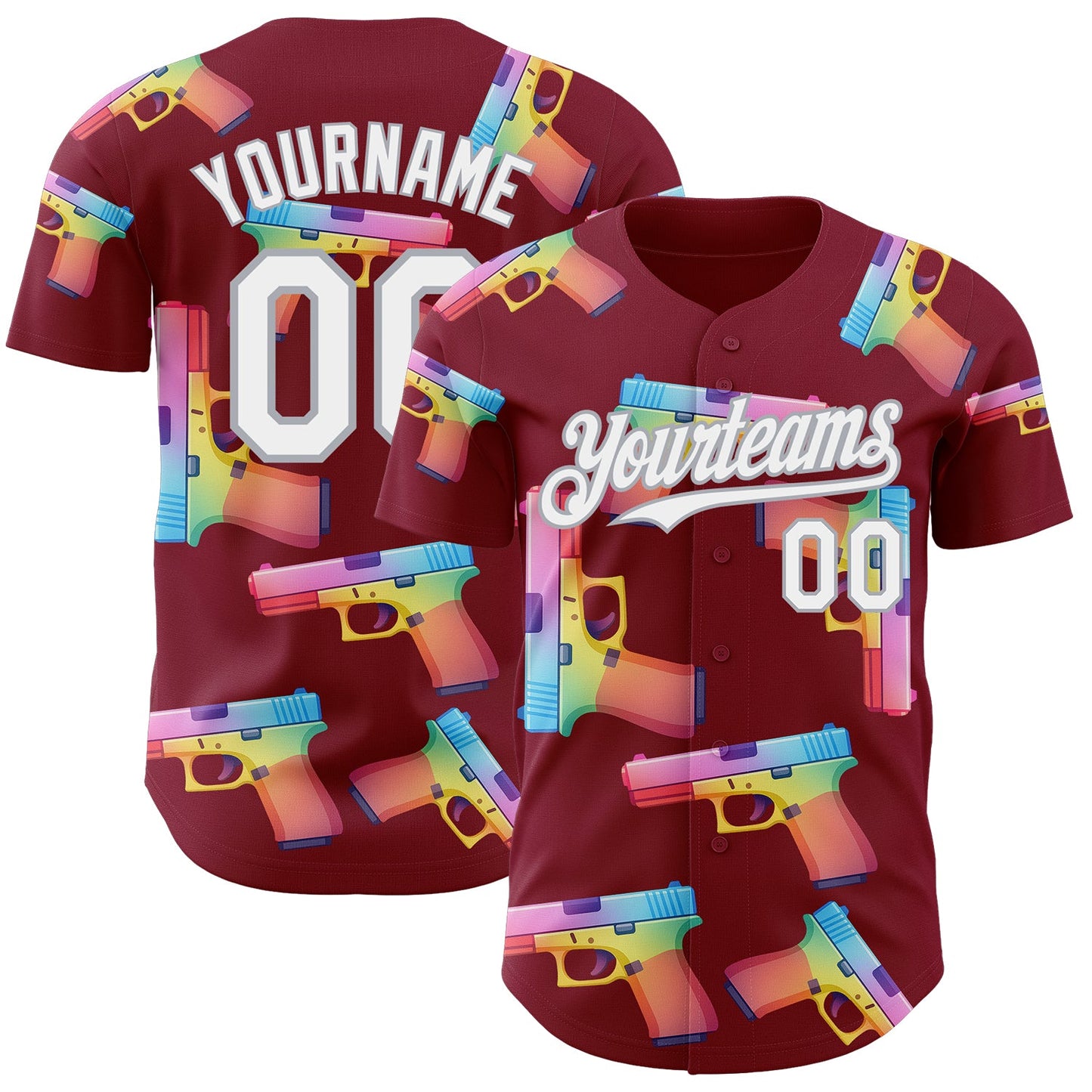 Custom Crimson White-Gray Colorful Firepower 3D Pattern Design Authentic Baseball Jersey - Main View