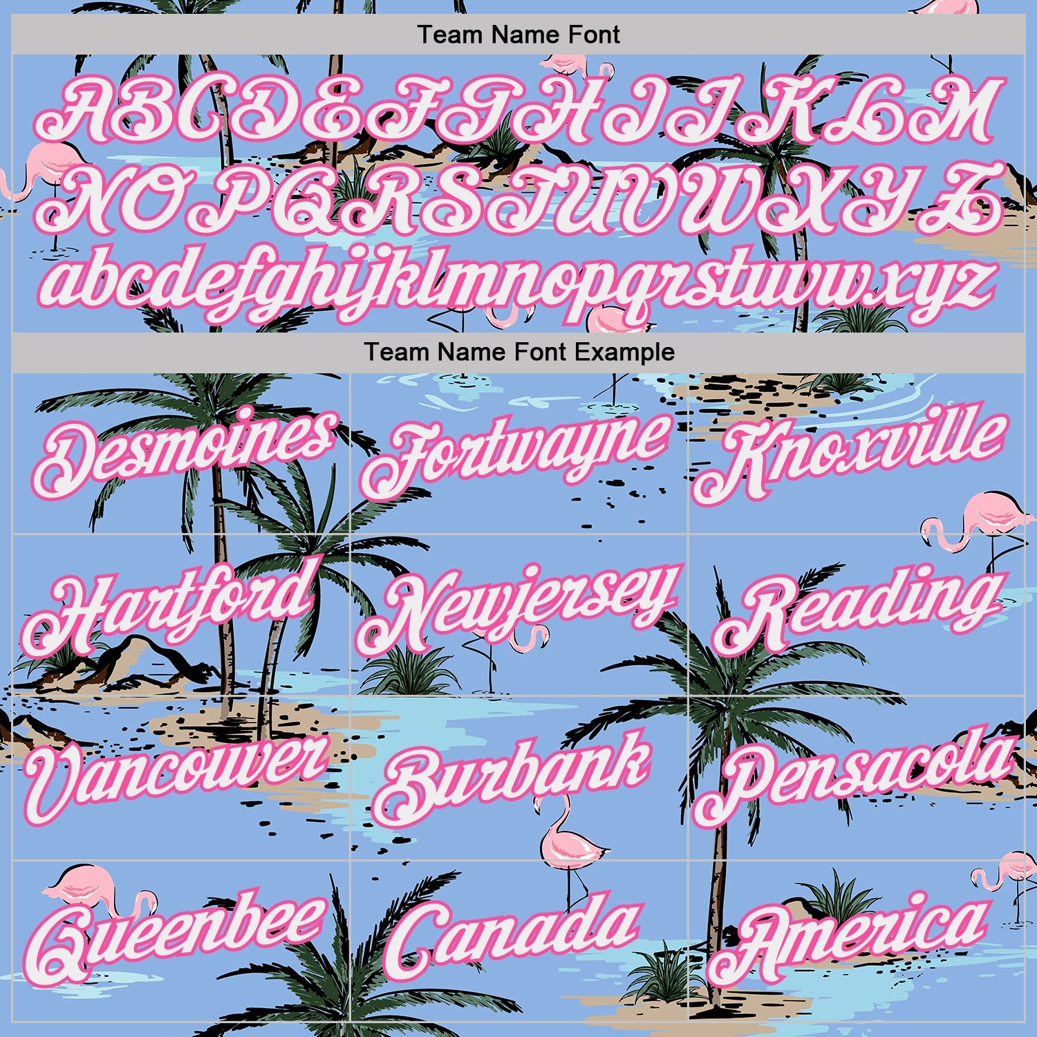 Custom Light Blue White-Pink Tropical Hawaii Palm Trees Summer Beach Flamingo Performance T-Shirt view 3