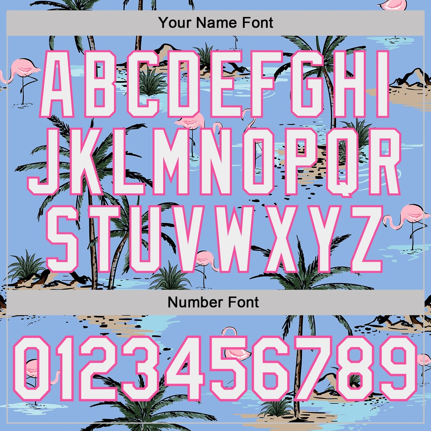 Custom Light Blue White-Pink Tropical Hawaii Palm Trees Summer Beach Flamingo Performance T-Shirt view 4