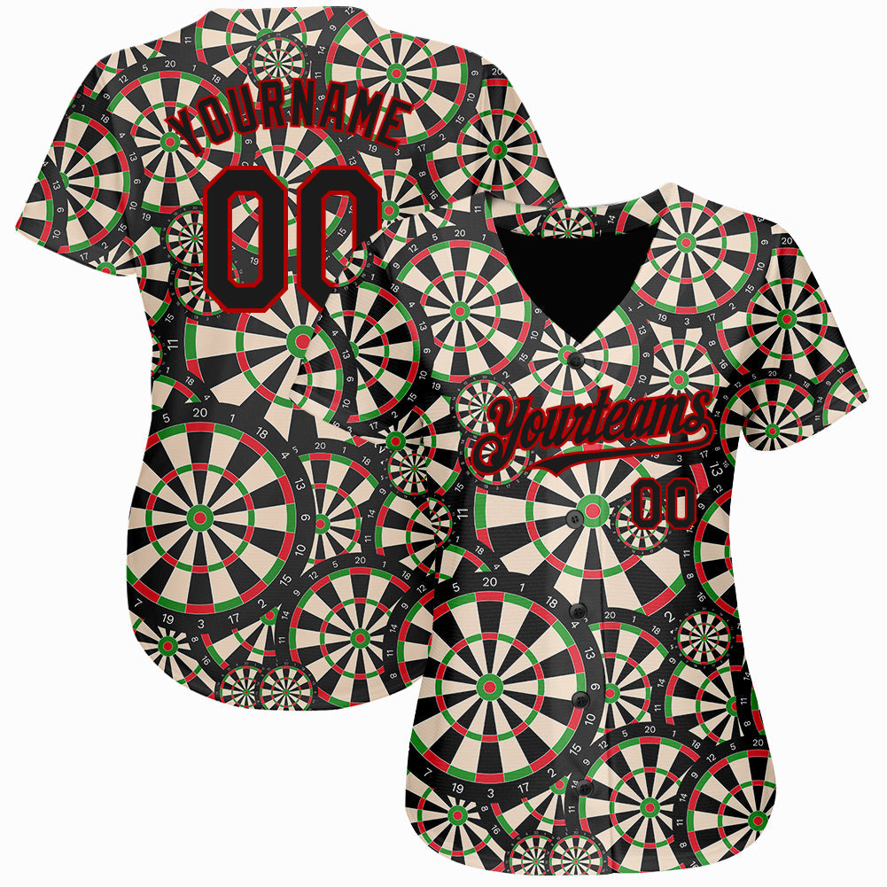 Custom Black Red 3D Pattern Design Dart Board Authentic Baseball Jersey view 2