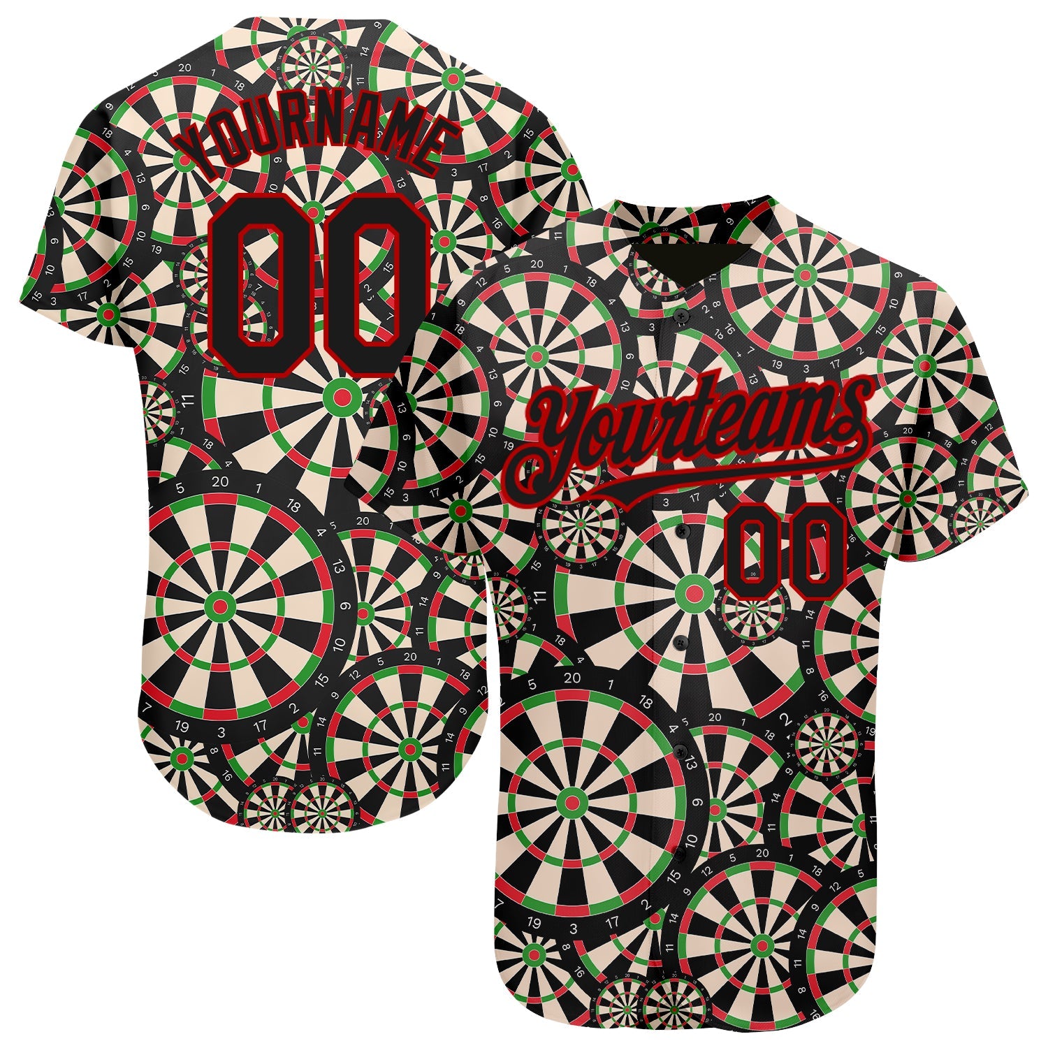 Custom Black Red 3D Pattern Design Dart Board Authentic Baseball Jersey - Main View