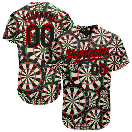 Custom Black Red 3D Pattern Design Dart Board Authentic Baseball Jersey - Main View