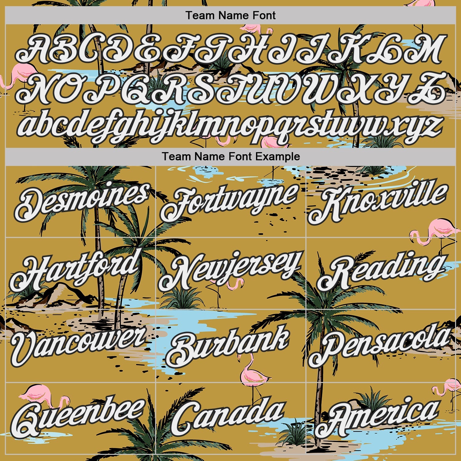 Custom Old Gold White-Black Tropical Hawaii Palm Trees Summer Beach Flamingo Performance T-Shirt view 3