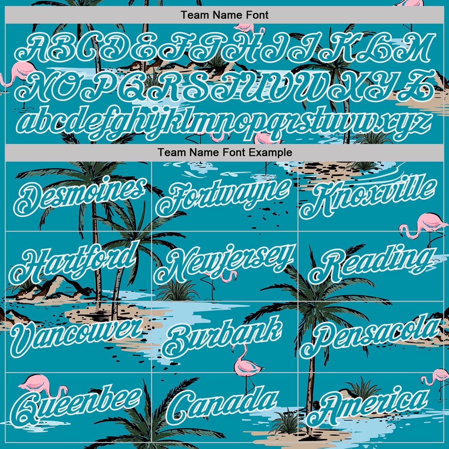 Custom Teal-White Tropical Hawaii Palm Trees Summer Beach Flamingo Performance T-Shirt view 3