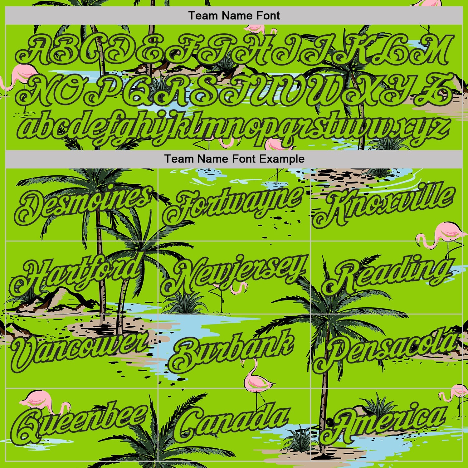 Custom Neon Green-Black Tropical Hawaii Palm Trees Summer Beach Flamingo Performance T-Shirt view 3