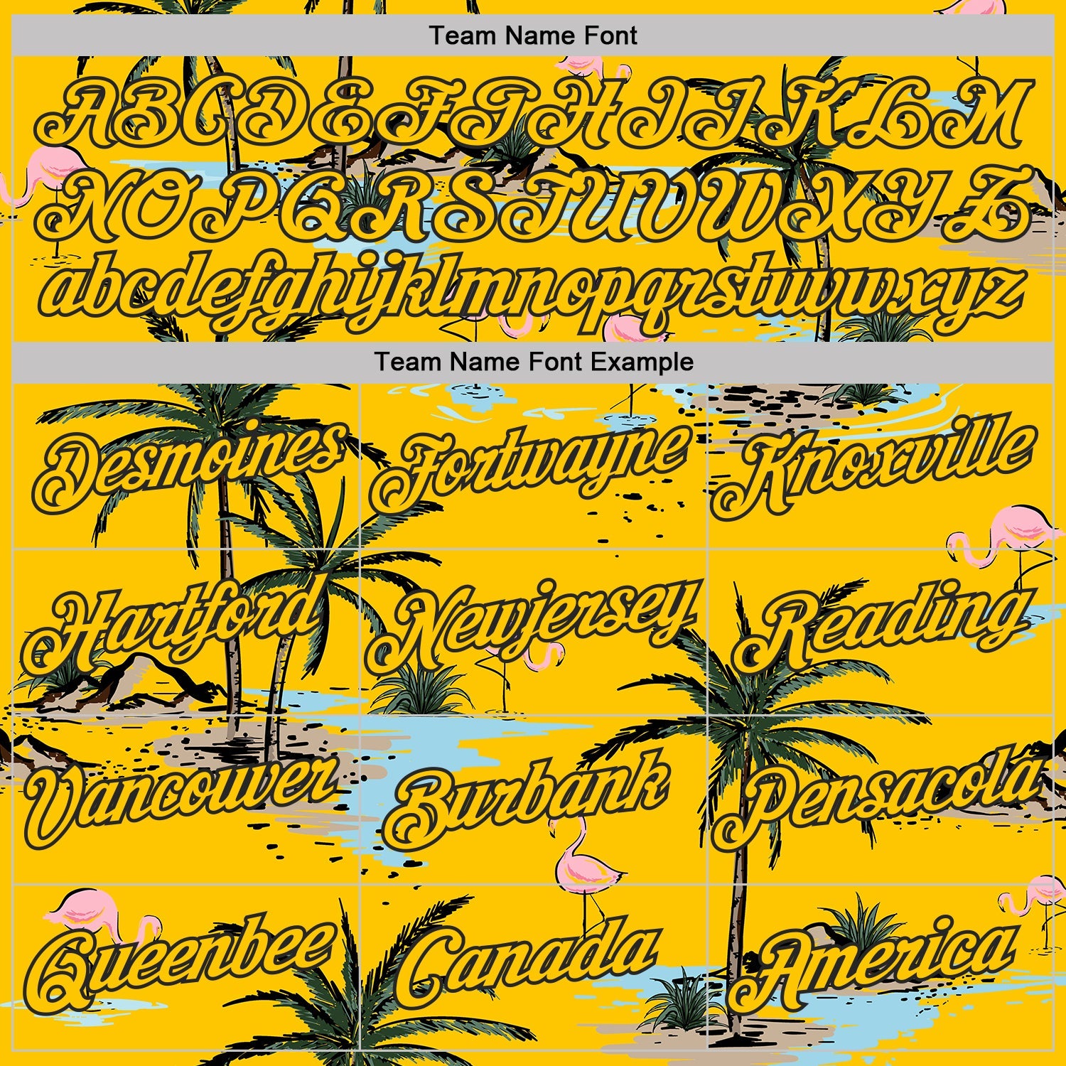 Custom Yellow-Black Tropical Hawaii Palm Trees Summer Beach Flamingo Performance T-Shirt view 3