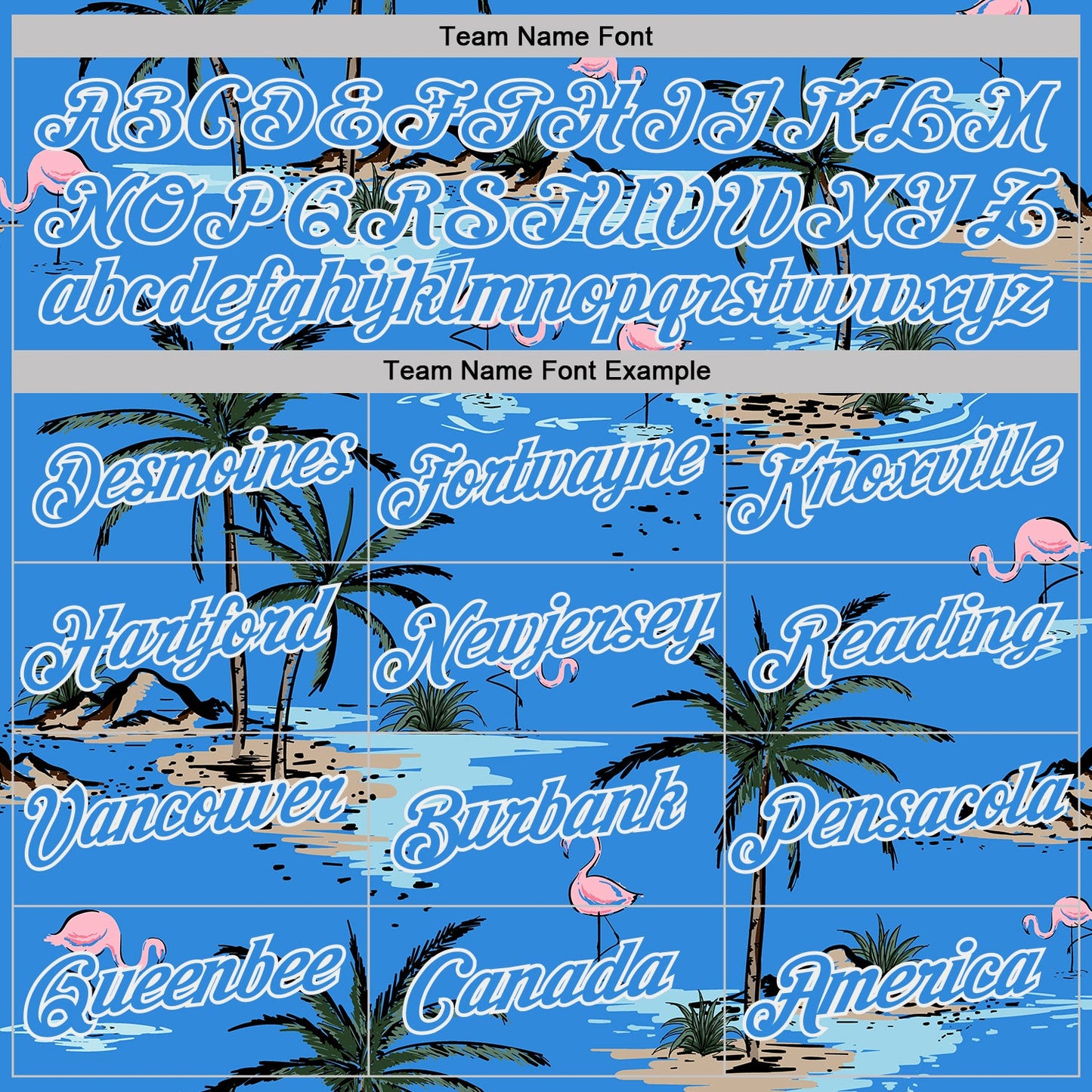Custom Powder Blue-White Tropical Hawaii Palm Trees Summer Beach Flamingo Performance T-Shirt view 3