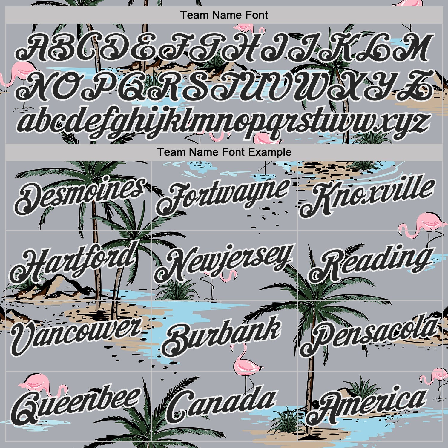 Custom Gray Black-White Tropical Hawaii Palm Trees Summer Beach Flamingo Performance T-Shirt view 3