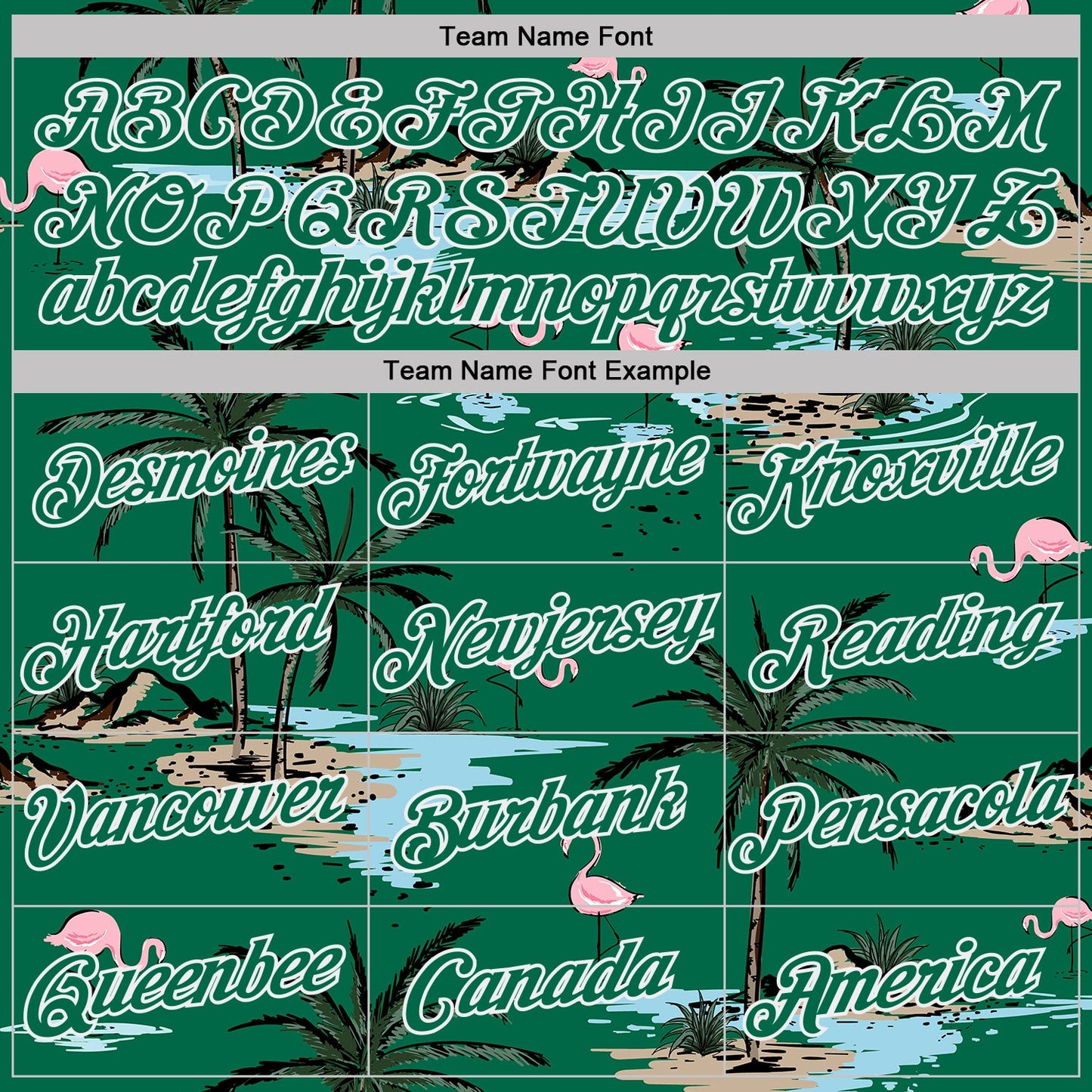 Custom Kelly Green-White Tropical Hawaii Palm Trees Summer Beach Flamingo Performance T-Shirt view 3
