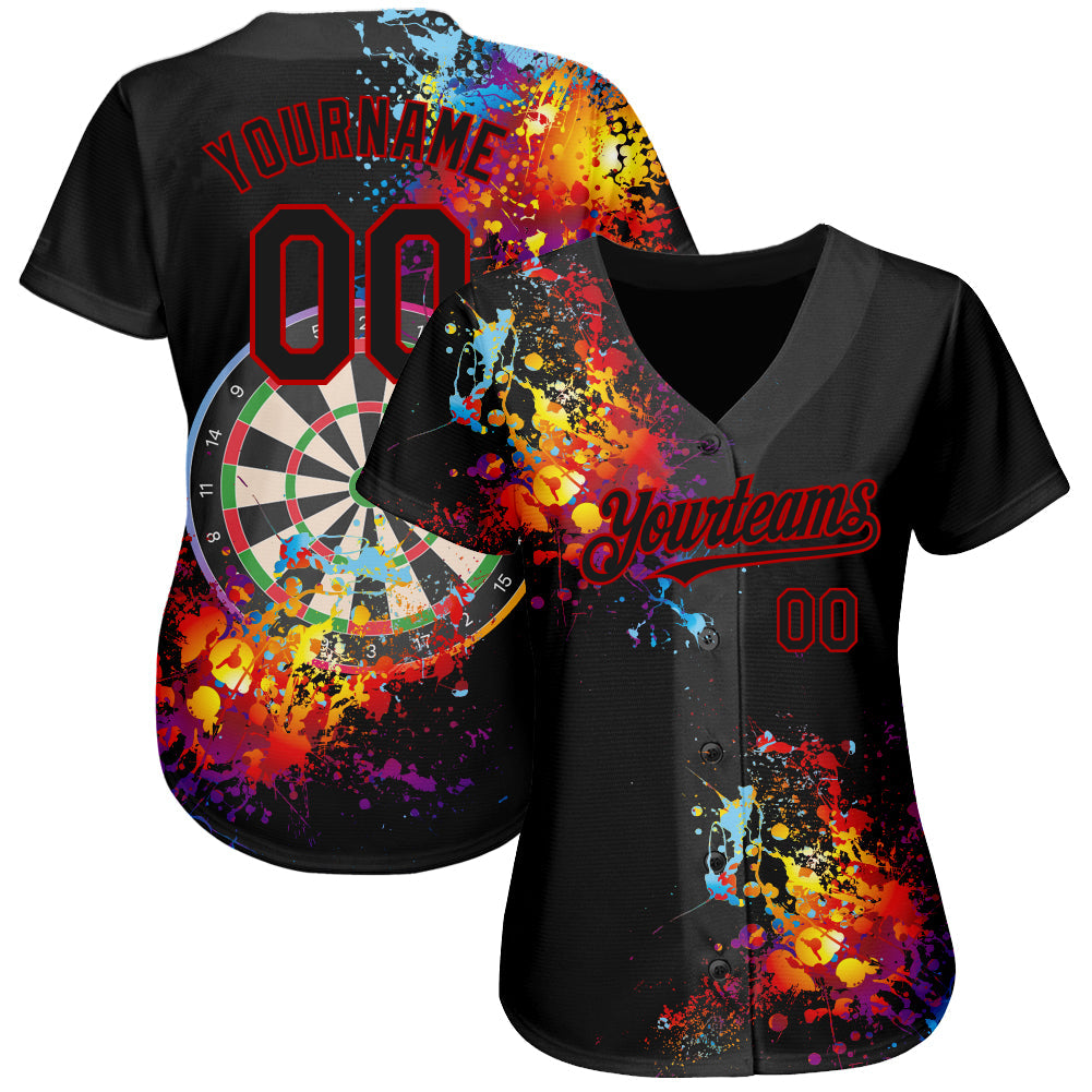 Custom Black Red 3D Pattern Design Dart Board Authentic Baseball Jersey view 2