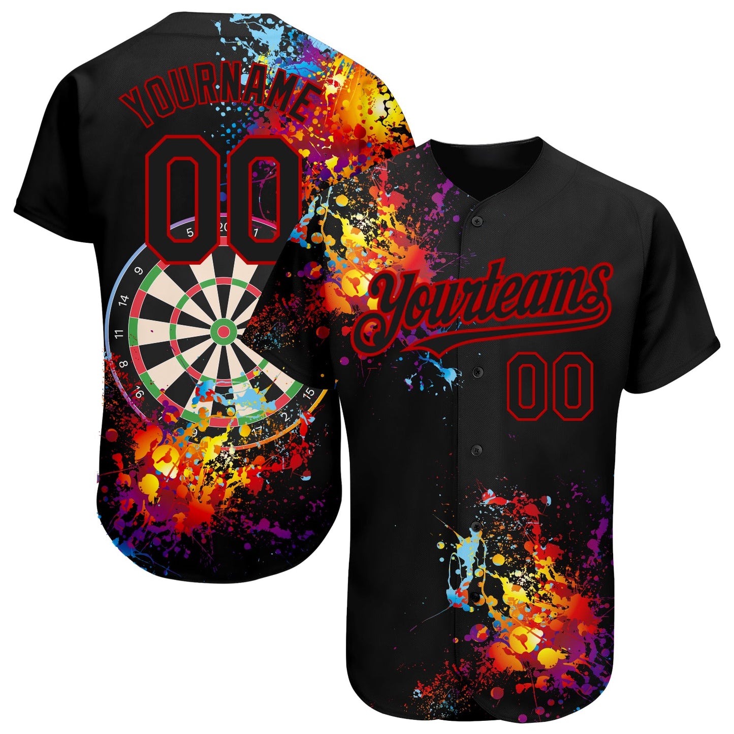 Custom Black Red 3D Pattern Design Dart Board Authentic Baseball Jersey - Main View