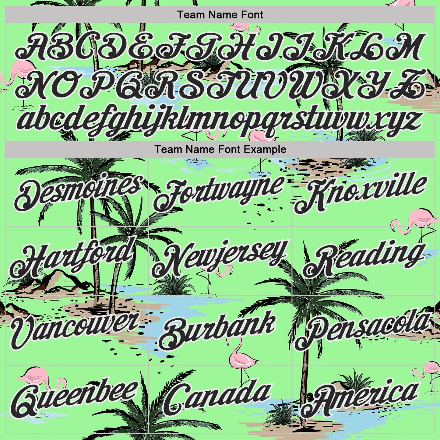 Custom Pea Green Black-White Tropical Hawaii Palm Trees Summer Beach Flamingo Performance T-Shirt view 3