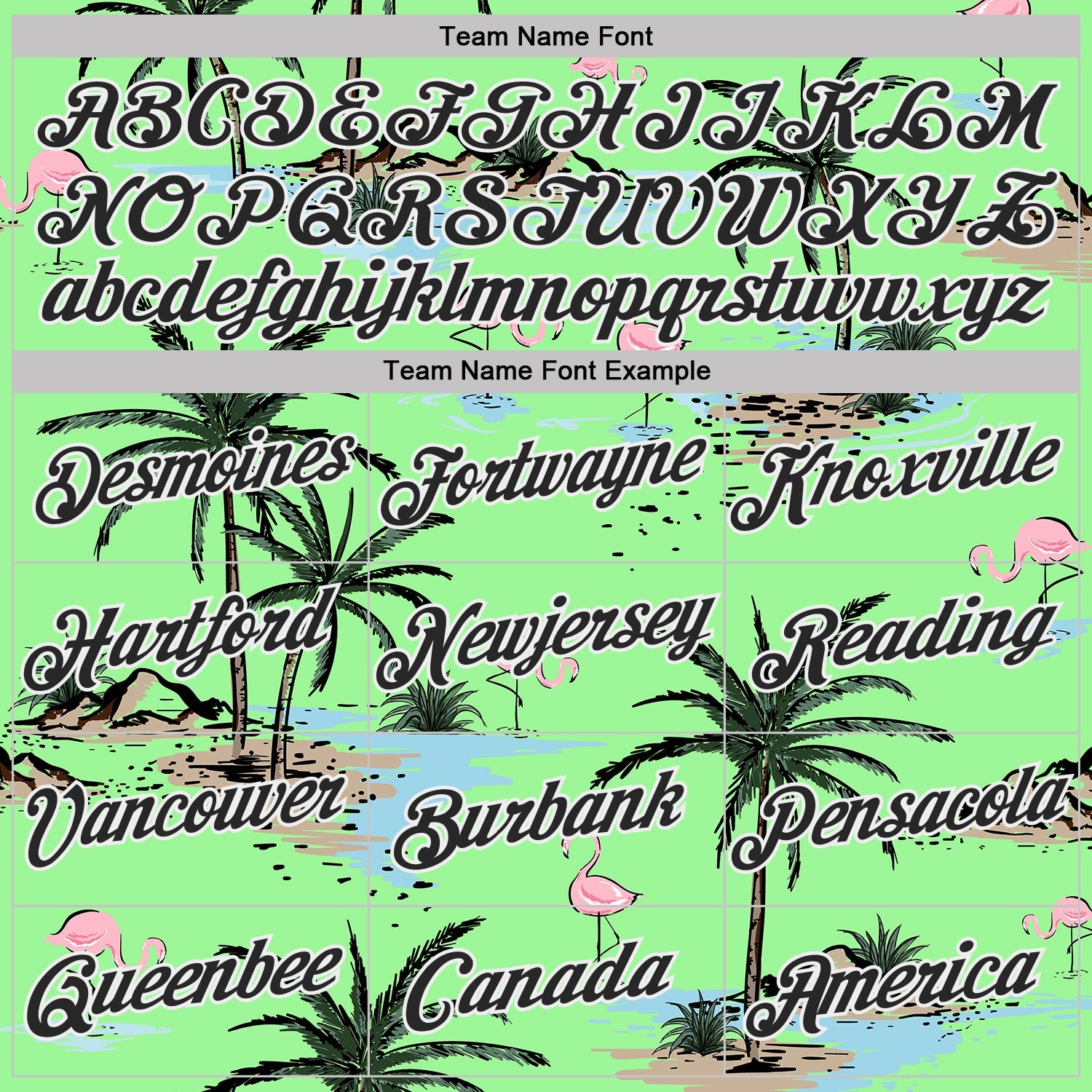 Custom Pea Green Black-White Tropical Hawaii Palm Trees Summer Beach Flamingo Performance T-Shirt view 3