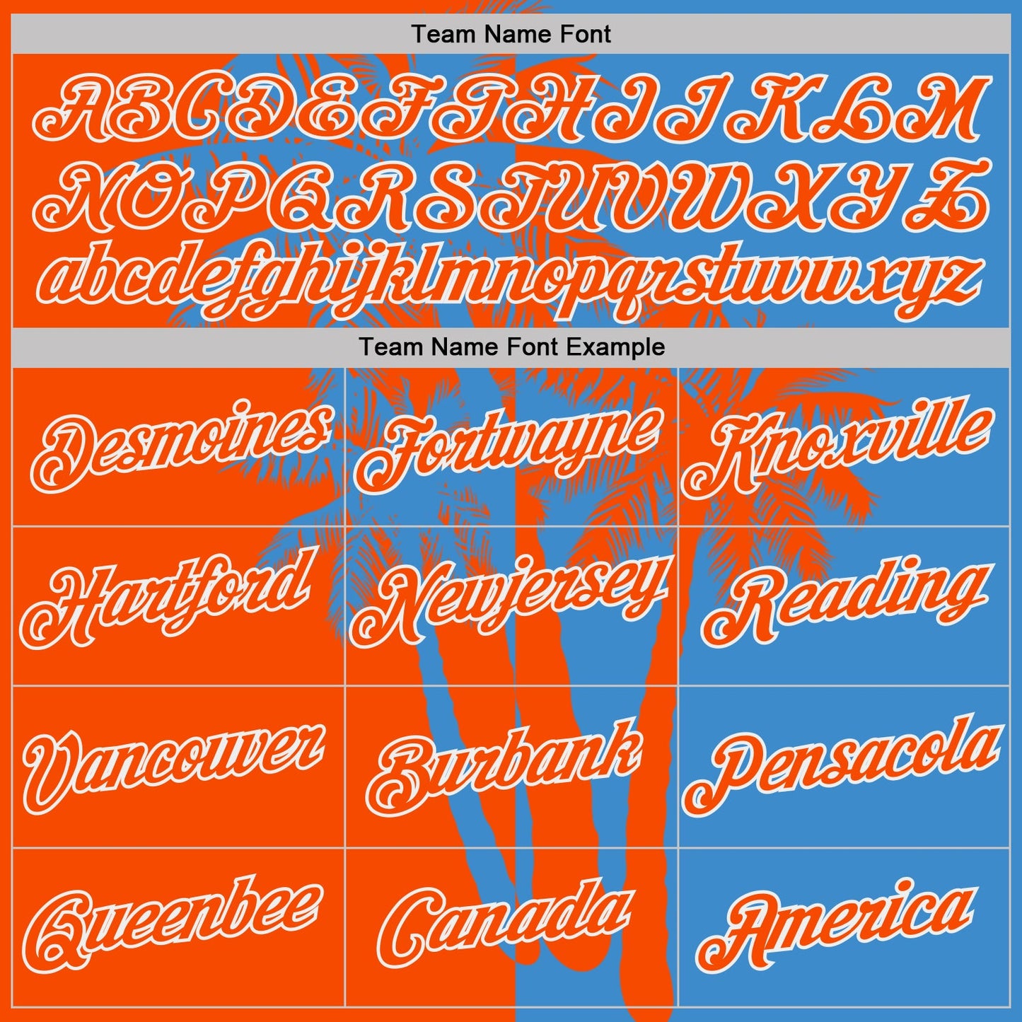 Custom Powder Blue Orange-White Hawaii Tropical Coastal Palm Trees Performance T-Shirt view 3