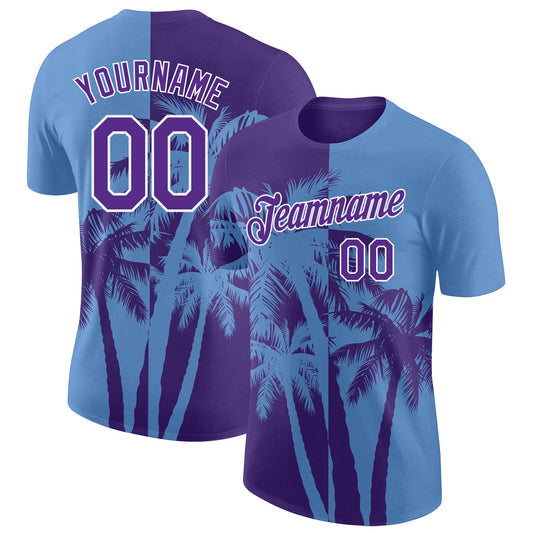 Custom Light Blue Purple-White Hawaii Tropical Coastal Palm Trees Performance T-Shirt - Main View