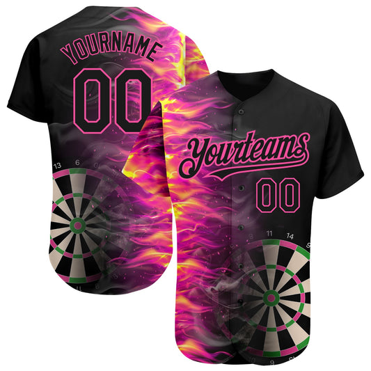 Custom Black Pink 3D Pattern Design Fiery Dart Board Authentic Baseball Jersey - Main View