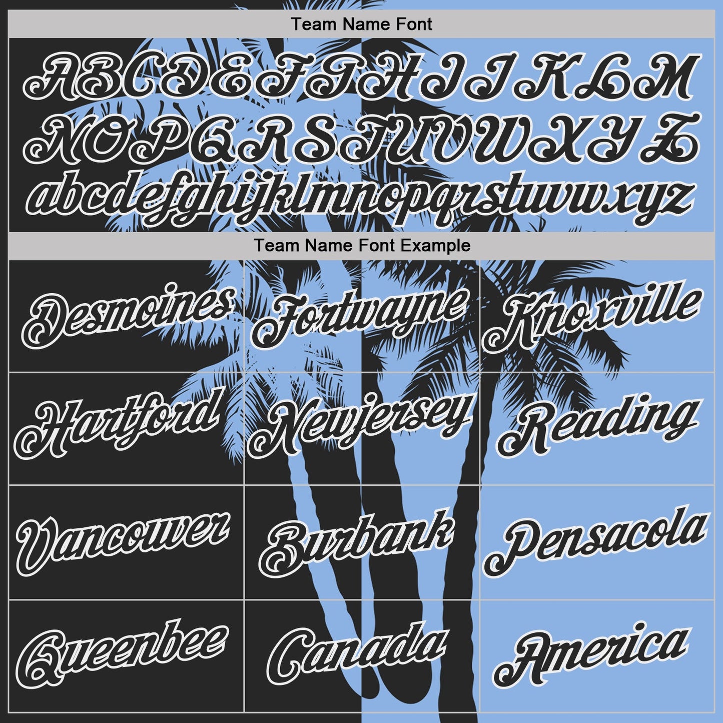 Custom Light Blue Black-White Hawaii Tropical Coastal Palm Trees Performance T-Shirt view 3
