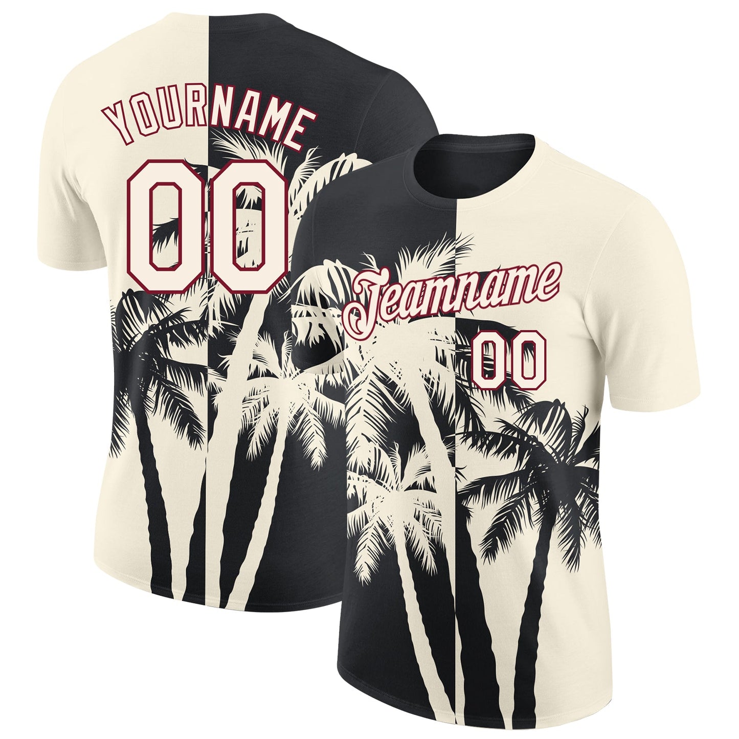 Custom Cream Black-Crimson Hawaii Tropical Coastal Palm Trees Performance T-Shirt - Main View