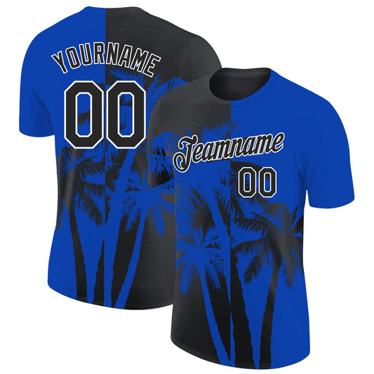 Custom Thunder Blue Black-White Hawaii Tropical Coastal Palm Trees Performance T-Shirt - Main View