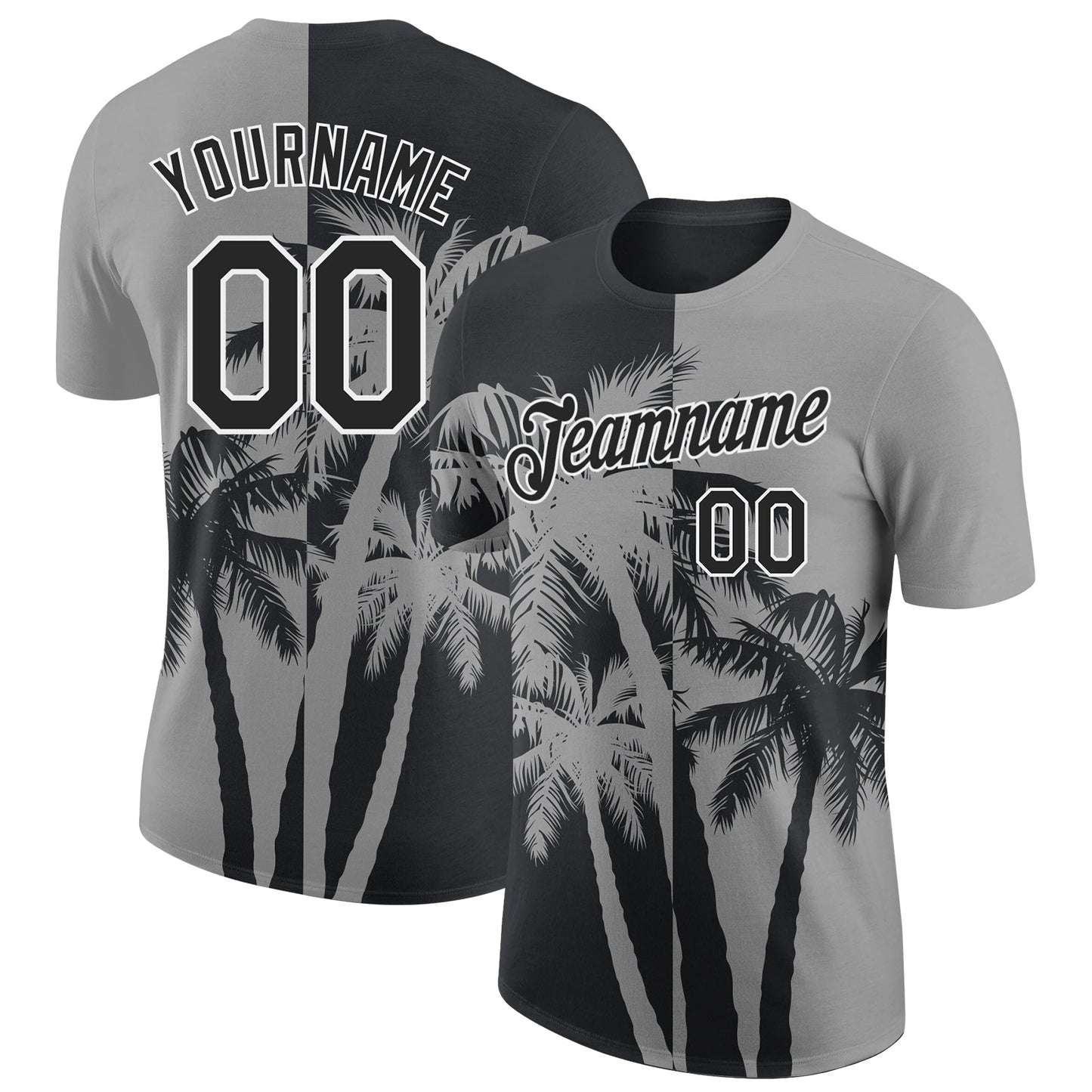Custom Gray Black-White Hawaii Tropical Coastal Palm Trees Performance T-Shirt - Main View
