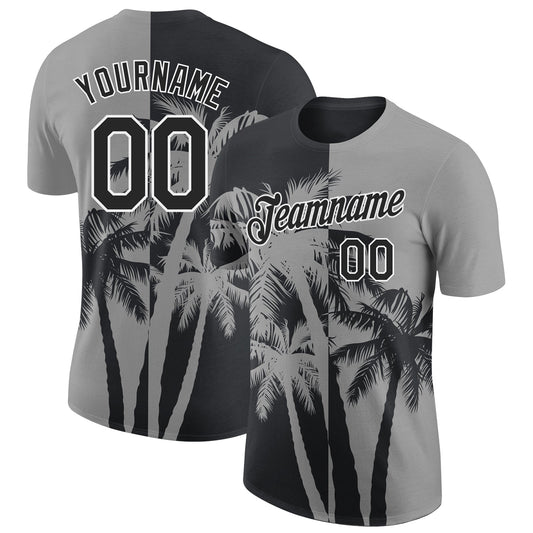 Custom Gray Black-White Hawaii Tropical Coastal Palm Trees Performance T-Shirt - Main View
