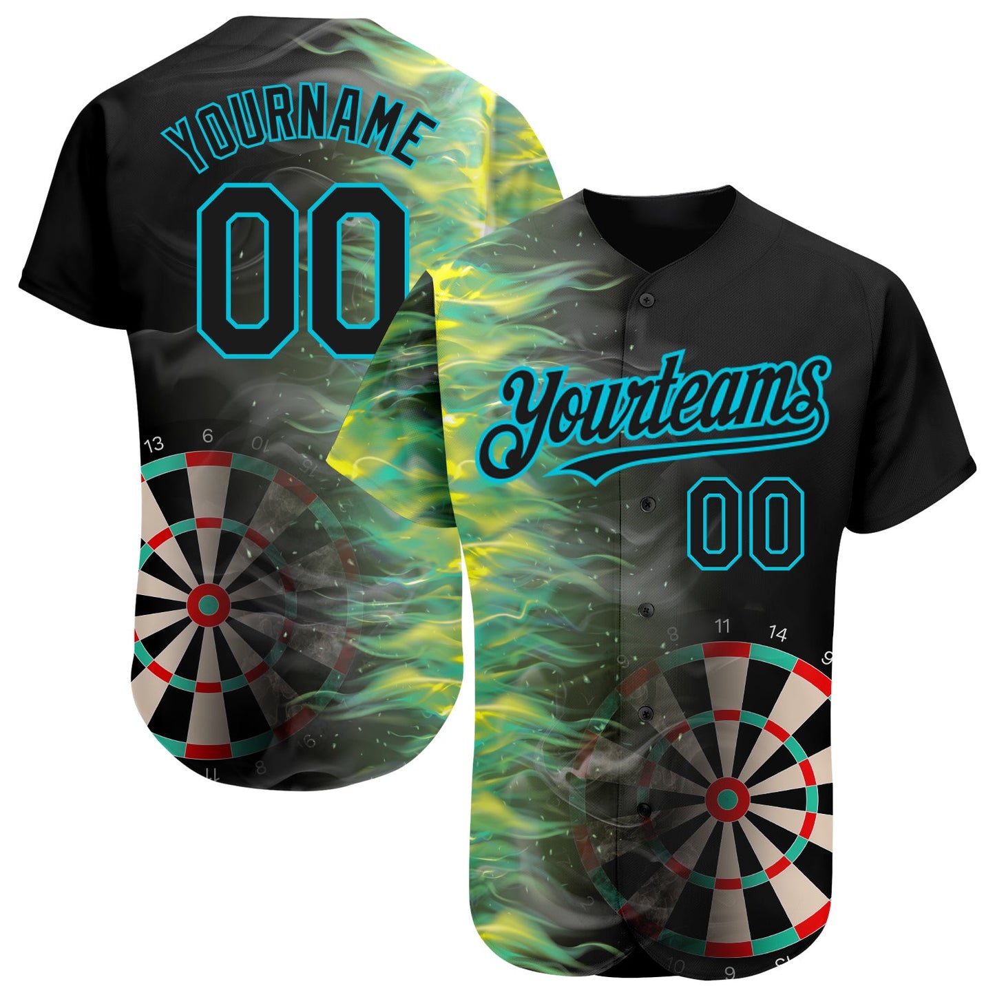 Custom Black Lakes Blue 3D Pattern Design Fiery Dart Board Authentic Baseball Jersey - Main View