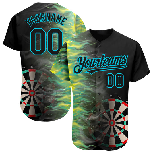 Custom Black Lakes Blue 3D Pattern Design Fiery Dart Board Authentic Baseball Jersey - Main View